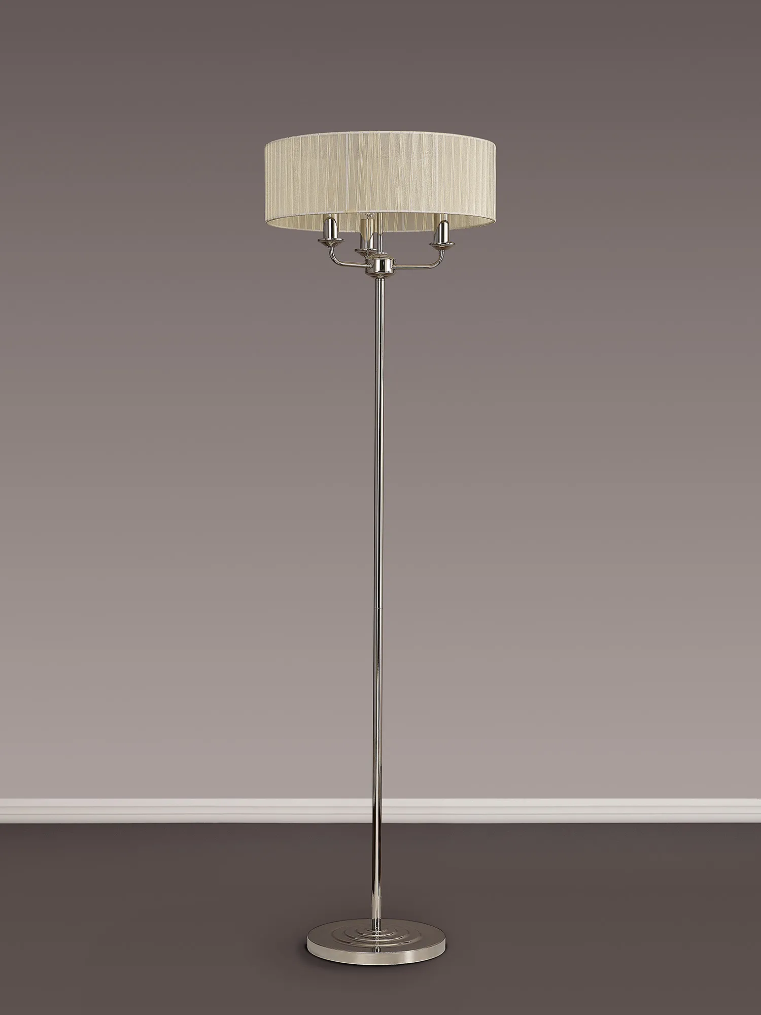 Banyan 45cm 3 Light Floor Lamp Polished Nickel, Cream DK0887  Deco Banyan PN CR